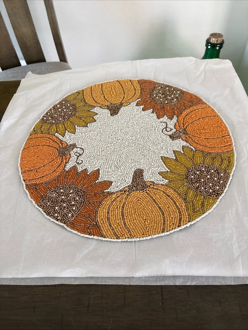 Beaded Pumpkin & Sunflower Table Accent - Orange